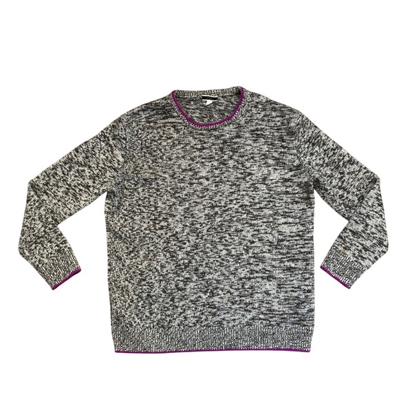 J.Crew Sweaters - J.Crew relaxed fit Gray Marled 100% Cashmere Crewneck Sweater Purple Trim‎ M